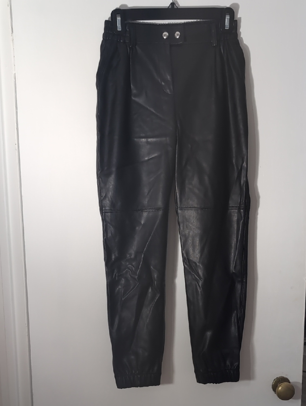 Bershka Black Faux Leather Jogger Pants